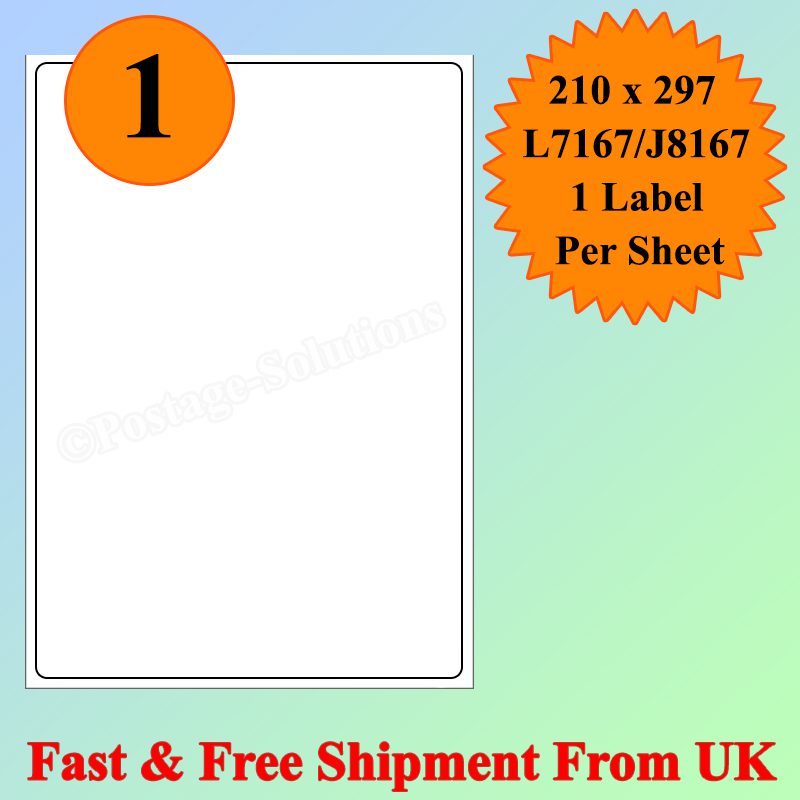 1 Per Sheet Address Labels White A4 Sheets Sticky Self Adhesive for Inkjet / Laser Printer