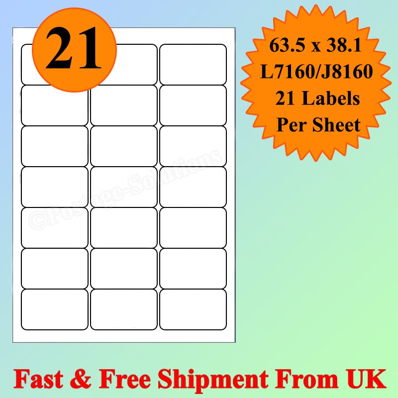 21 Per Sheet Address Labels White A4 Sheets Sticky Self Adhesive for Inkjet / Laser Printer