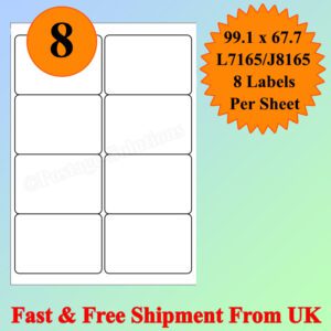 8 Per Sheet Address Labels White A4 Sheets Sticky Self Adhesive for Inkjet / Laser Printer