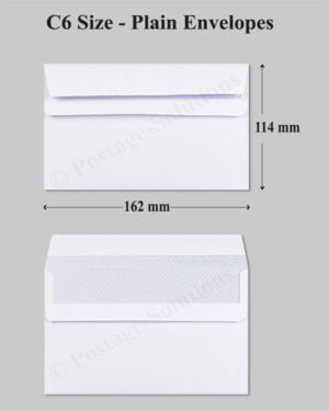 C6 Size 162 x 114 mm White Envelopes Plain (NO WINDOW) - 90gsm