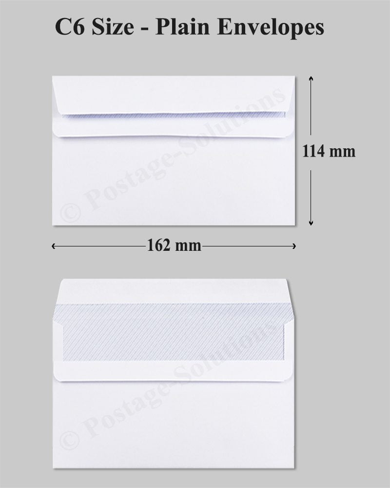 C6 Size 162 x 114 mm White Envelopes Plain (NO WINDOW) - 90gsm
