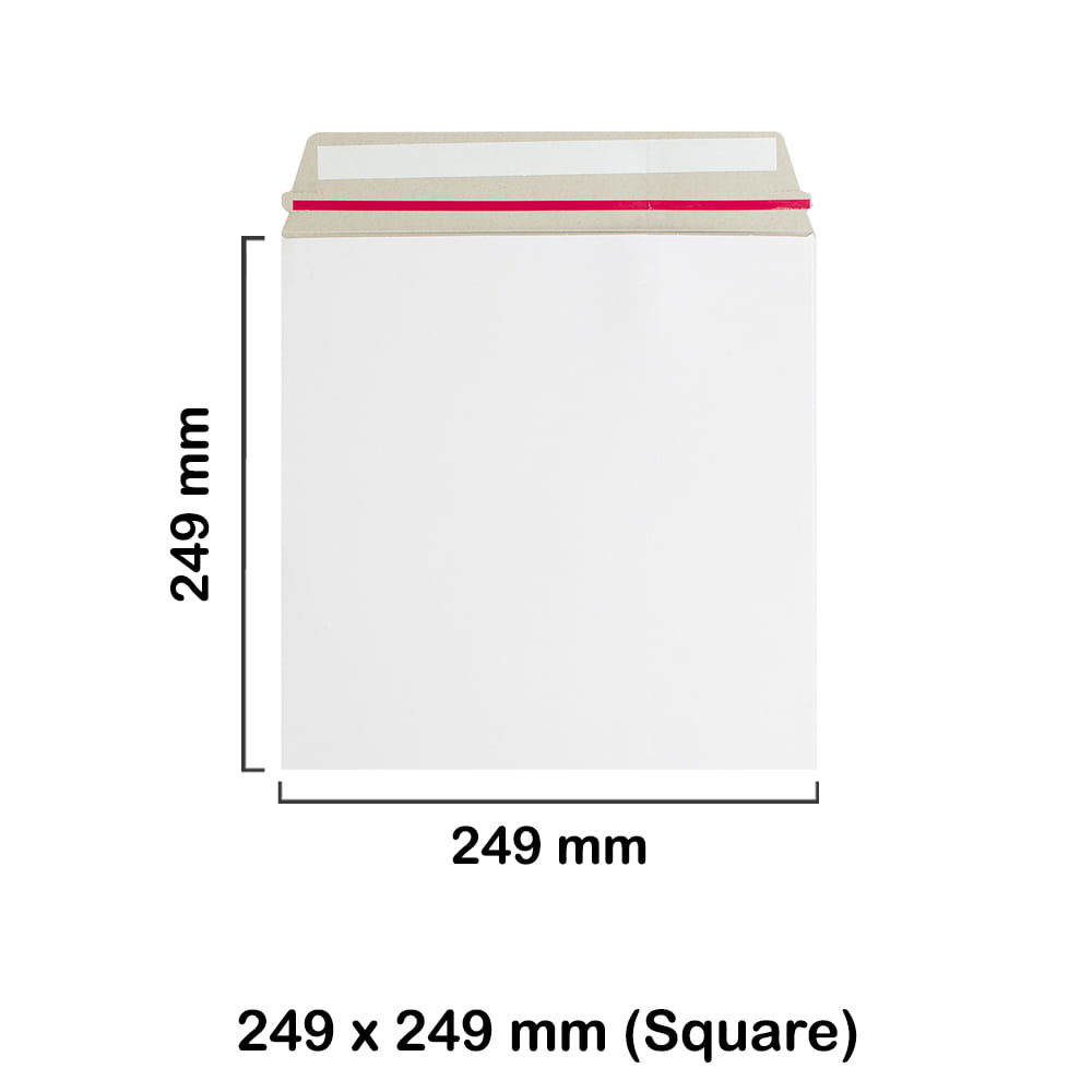 249x249 mm White Board Envelopes with Peel & Seal Strip - Square Envelopes