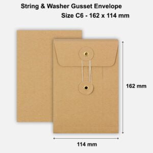 C6 Size String & Washer Envelopes Bottom Tie Manilla Brown With Gusset