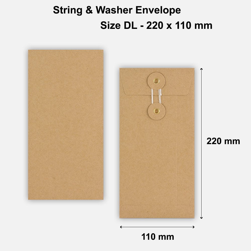 DL Size String & Washer Envelopes Bottom Tie Manilla Brown Without Gusset
