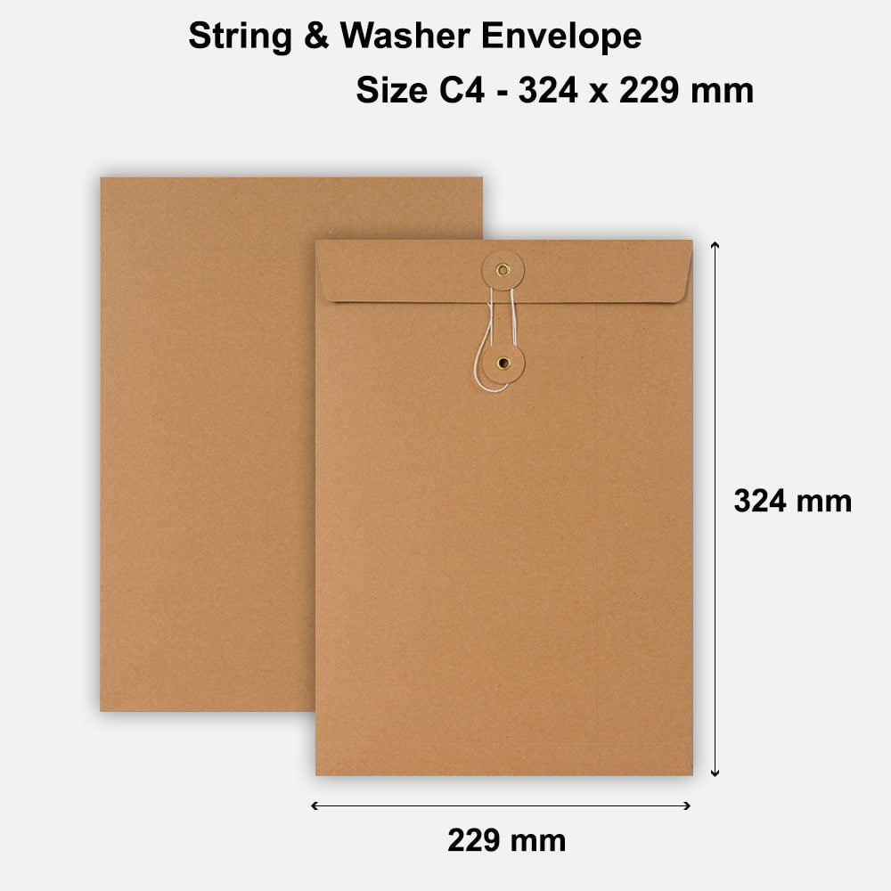 C4 Size String & Washer Envelopes Bottom Tie Manilla Brown Without Gusset
