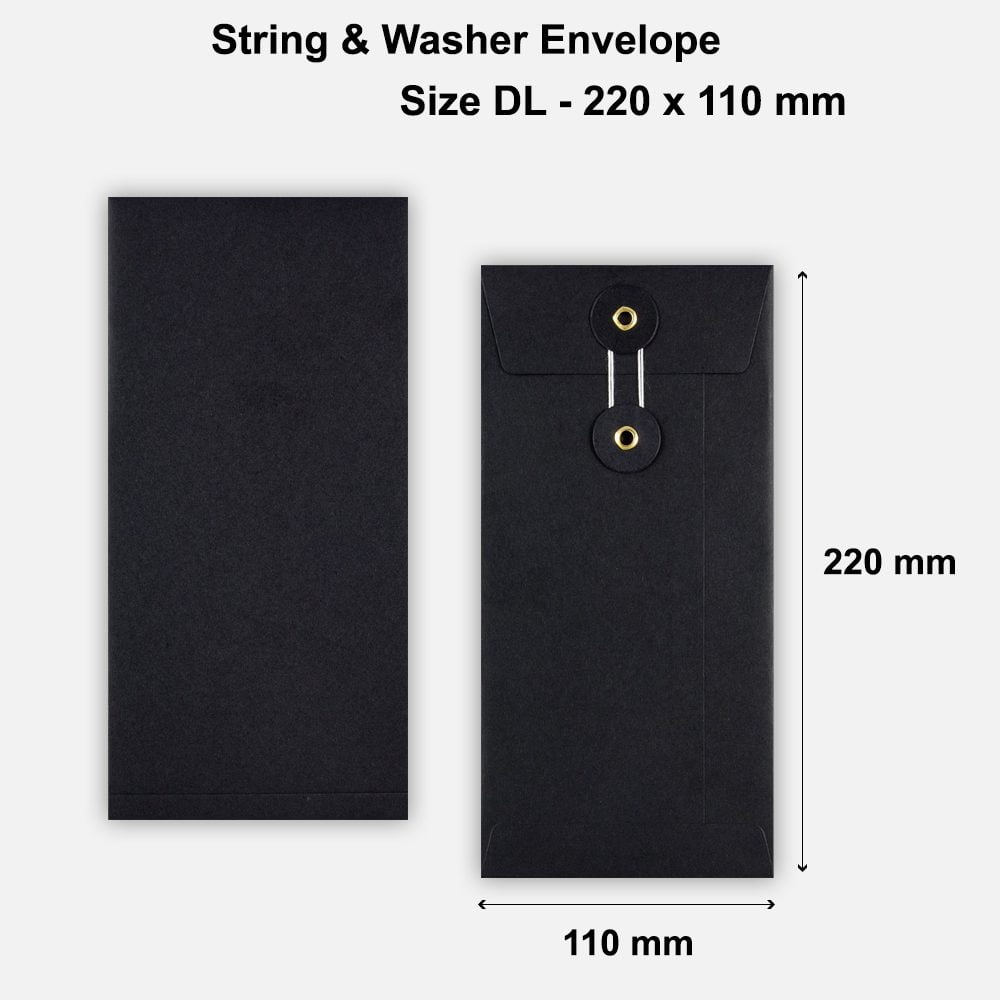 DL Size String & Washer Envelopes Bottom Tie Black Without Gusset