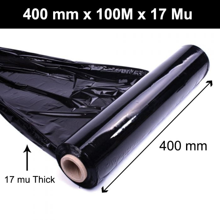 BLACK PALLET STRETCH SHRINK WRAP CAST PACKING CLING FILM - 400mm x 100M x 17Mu
