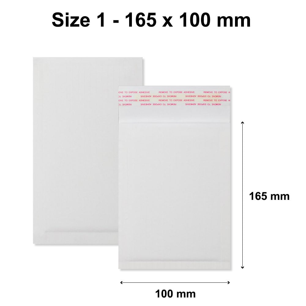 White Corrugated Bags Padded 100% Recyclable Biodegradable Eco Envelopes - 165 x 100 mm