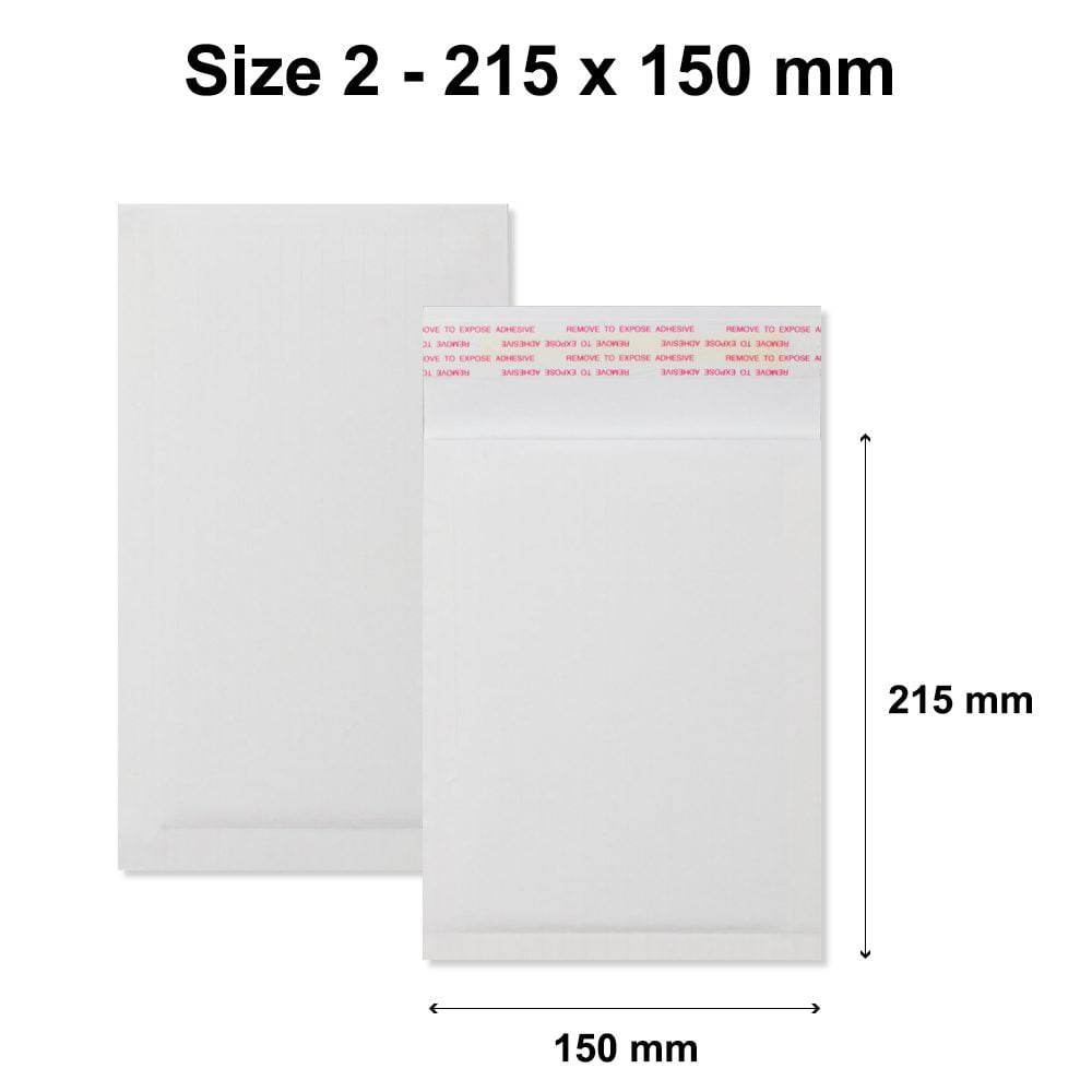 White Corrugated Bags Padded 100% Recyclable Biodegradable Eco Envelopes - 215 x 150 mm