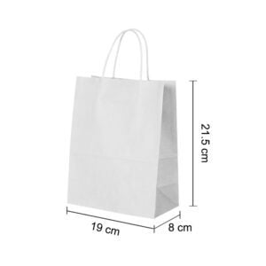 White Kraft paper Party Gift carrier bags with Twisted Handles - 19 x 21.5 x 8 cm