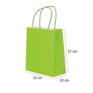 Small Green Kraft paper Party Gift carrier bags with Twisted Handles - 22 x 27 x 10 cm