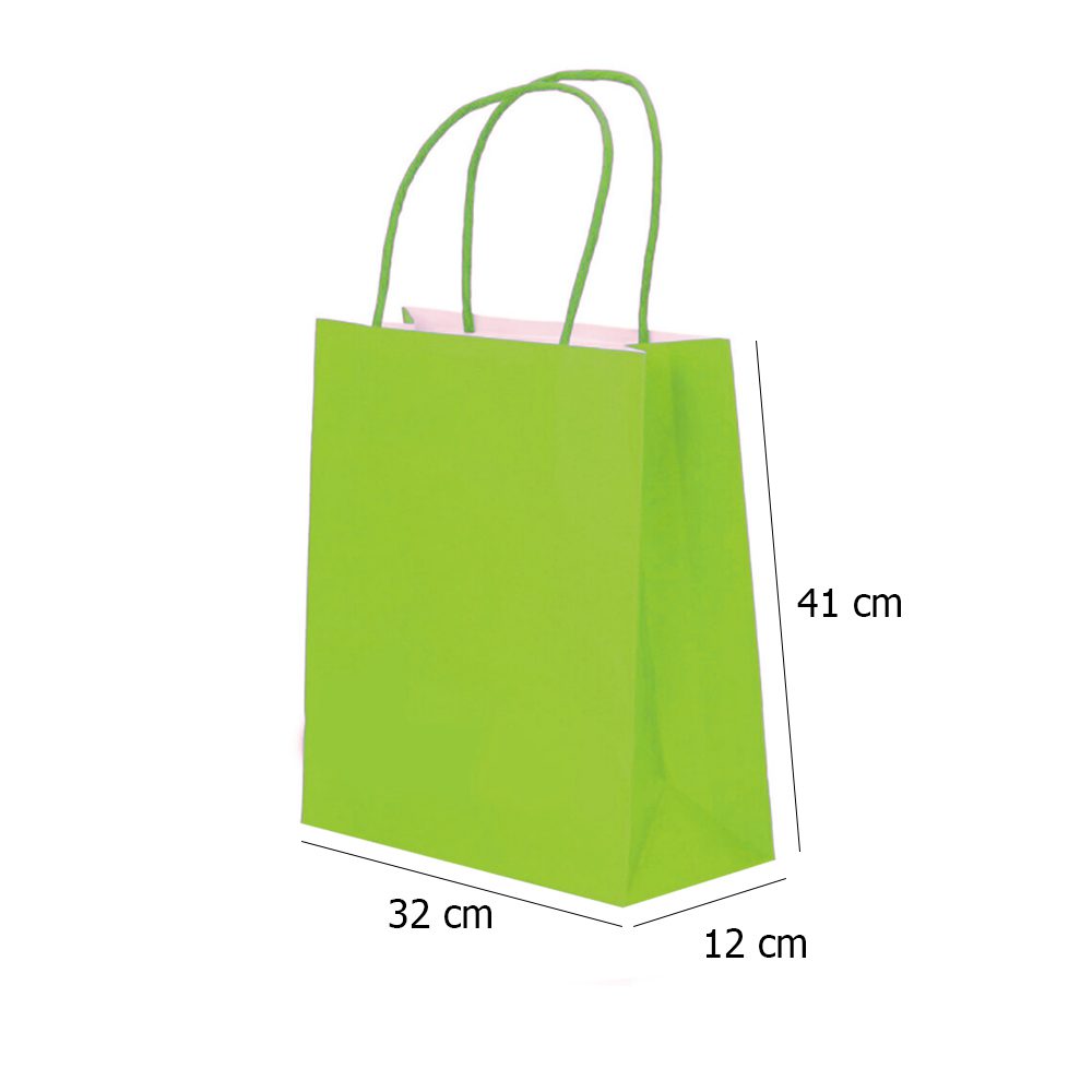 Large Green Kraft paper Party Gift carrier bags with Twisted Handles - 32 x 41 x 12 cm