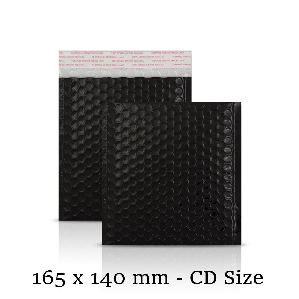 Black Metallic Strong Seal Bubble Envelopes - 165 x 140 mm - CD Size
